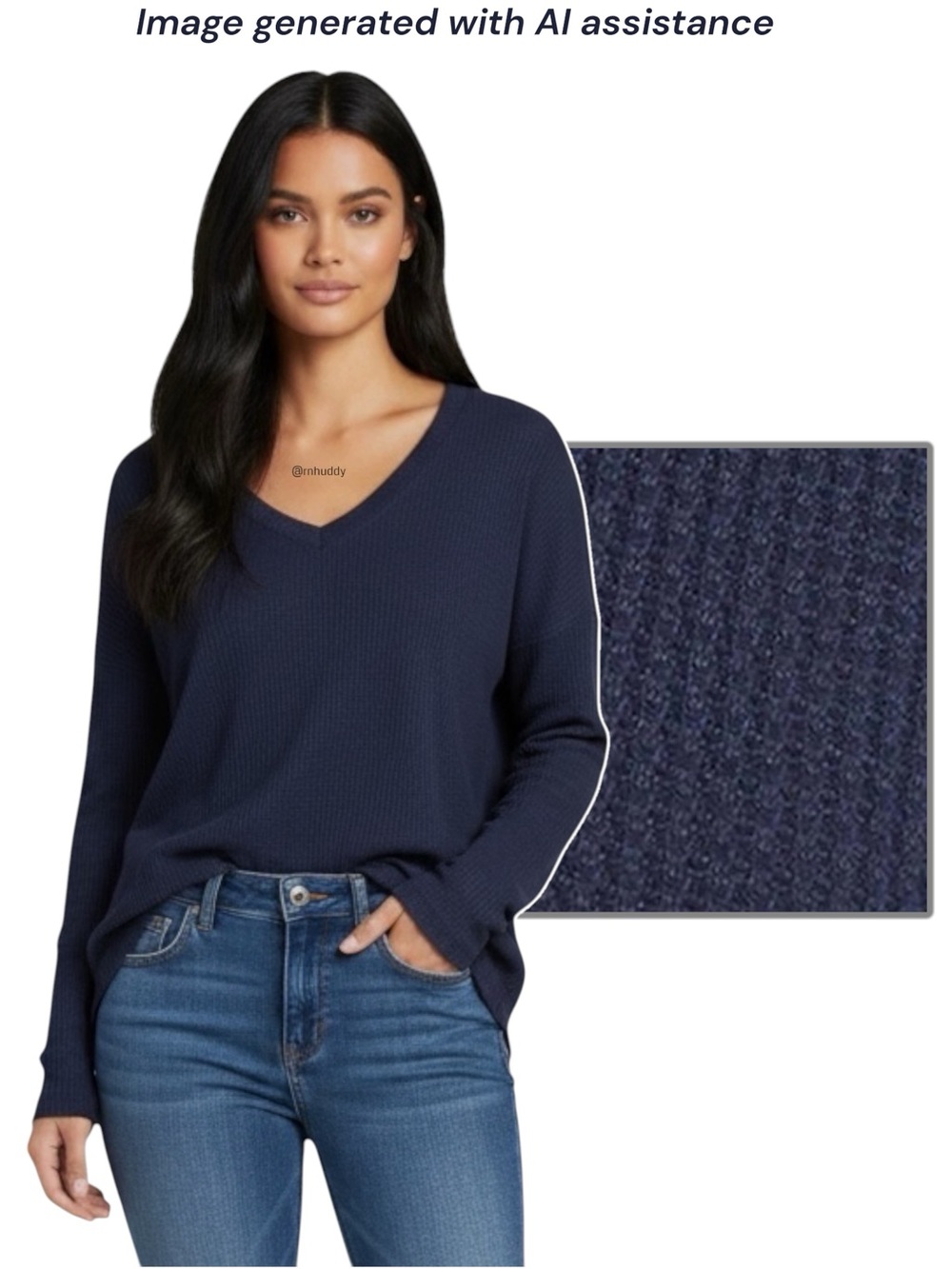 NWT Vintage America L navy waffle knit long sleeve shirt